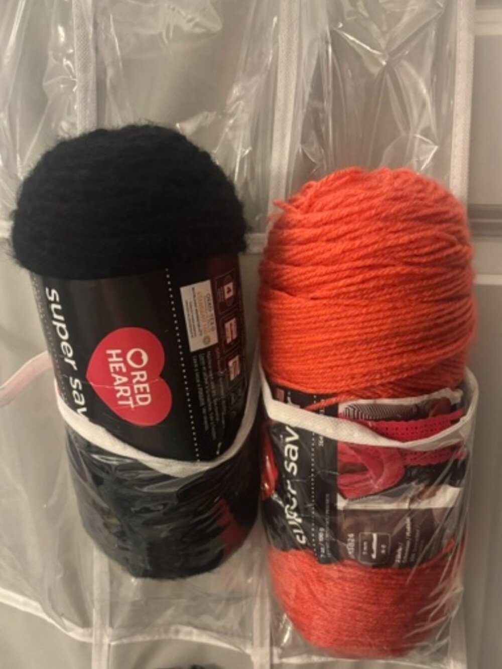 Red Heart Super Saver Yarn- Two Skeins in Black and Coral- NWT